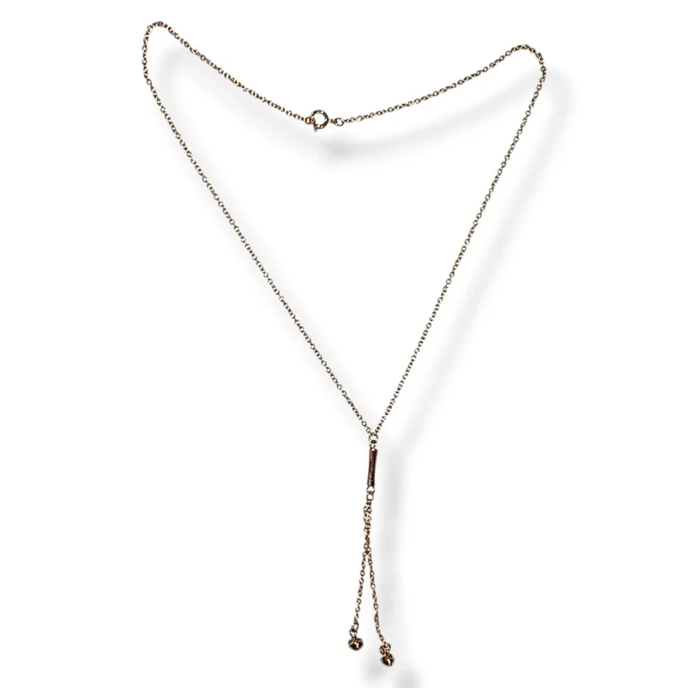 Vintage Gold Tone Dainty Y Drop Lariat Necklace Tassel Ball Ends 16in Minimalist